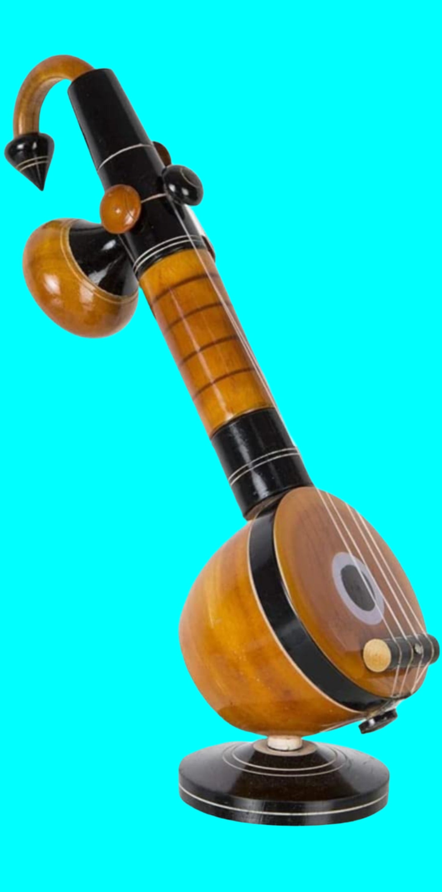 FP Eco Friendly Eucalyptus Wooden Veena Home Decor Showpiece (9 cm x 9 cm x 27 cm, Brown) Decorative Showpiece - 30 cm