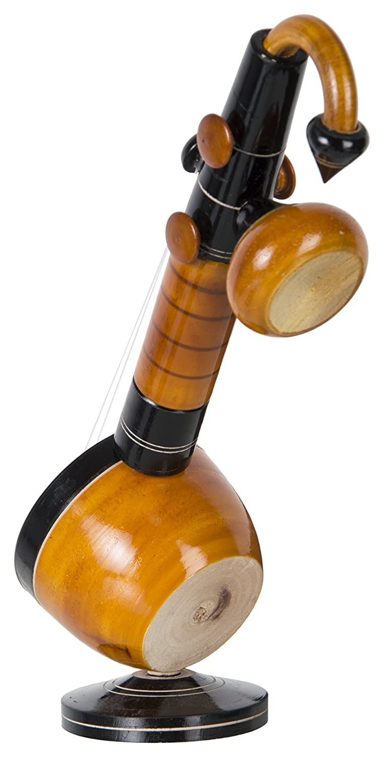 FP Eco Friendly Eucalyptus Wooden Veena Home Decor Showpiece (9 cm x 9 cm x 27 cm, Brown) Decorative Showpiece - 30 cm