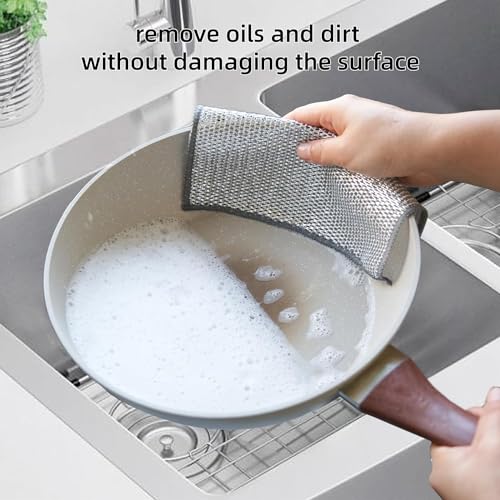 FP 3-Pack Non Scratch Dish wash Cloths for Kitchen & Free Cleanning Brush | Scrubber Dish Cloth for Utensils | Reusable Mesh Wire Cloth for Kitchen | Metal Wire Cleaning Cloth | 8x8 Inch