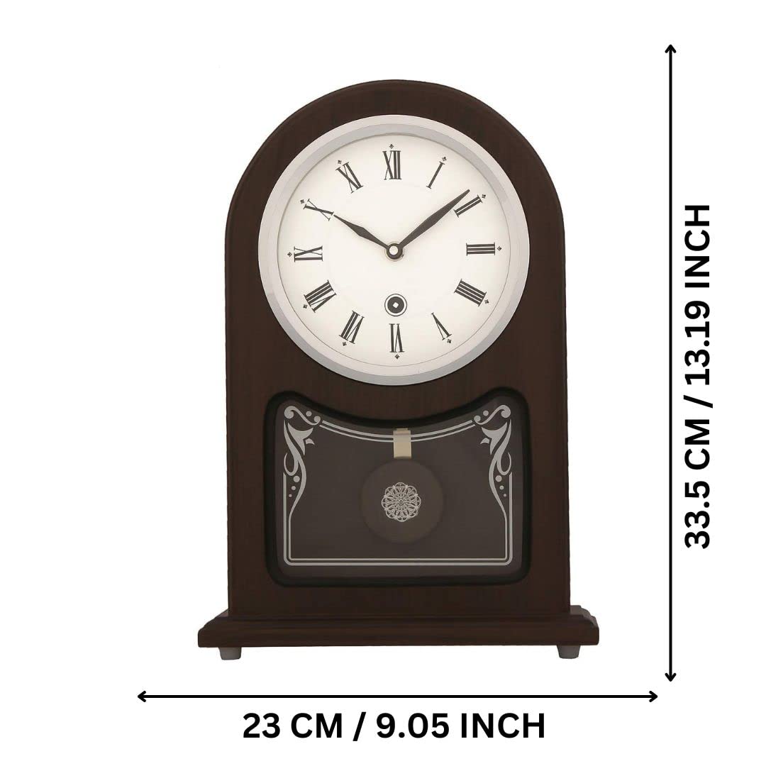 Decorative Vertical Wooden Analog Pendulum Home Decor Roman Figure Table/Desk Clock with Sweep Movement (Size: 23 x 8 x 33.5 CM | Weight: 1240 grm | Color: Rosewood)