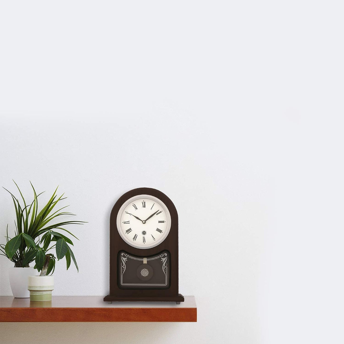 Decorative Vertical Wooden Analog Pendulum Home Decor Roman Figure Table/Desk Clock with Sweep Movement (Size: 23 x 8 x 33.5 CM | Weight: 1240 grm | Color: Rosewood)