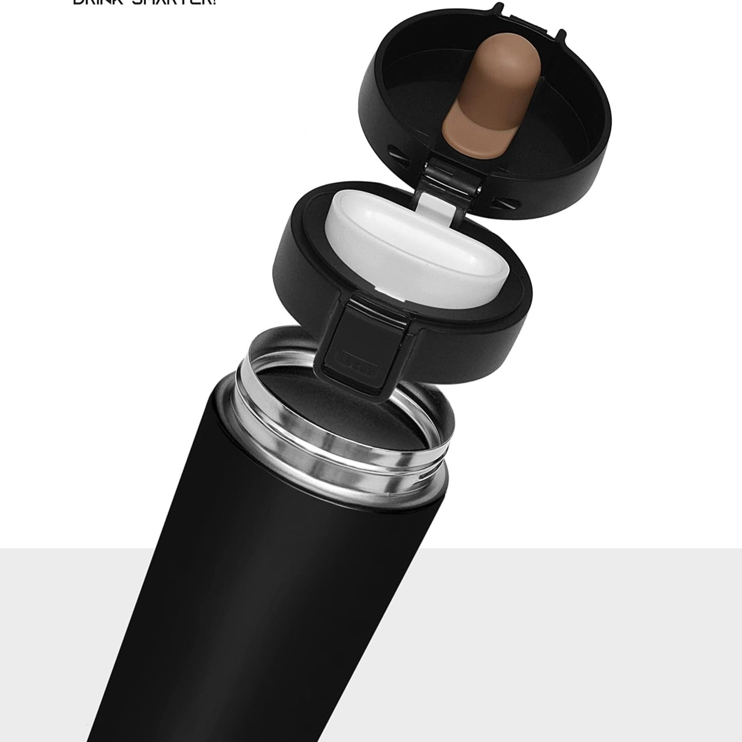 Stealth Coffee Mug 400 ML Midnight Black Vaccum Isulated Stainless Steel Tea Coffee Mug Thermos Flask Travel Mug | Tumbler with Flip Lid Mesh Filter Hot and Cold