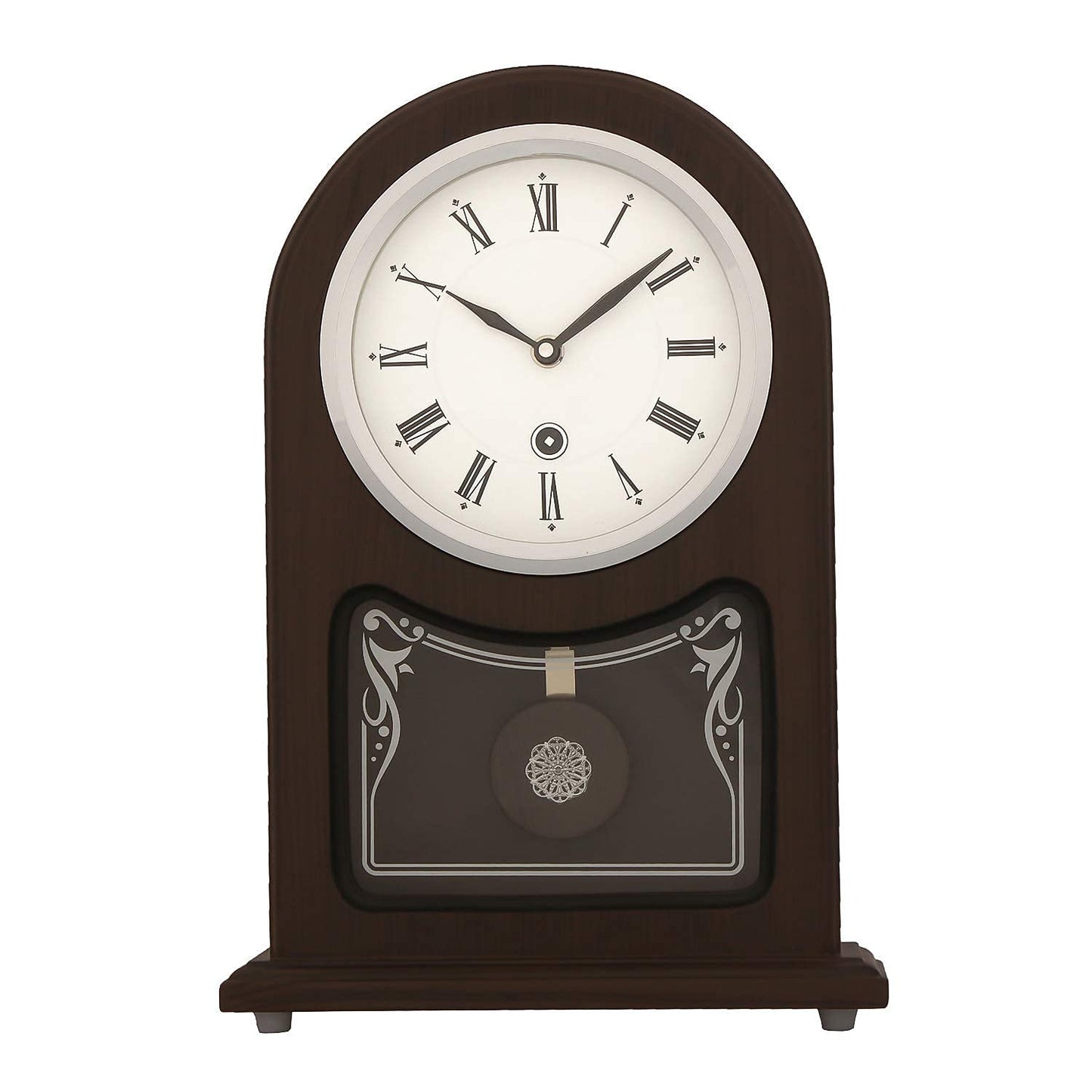Decorative Vertical Wooden Analog Pendulum Home Decor Roman Figure Table/Desk Clock with Sweep Movement (Size: 23 x 8 x 33.5 CM | Weight: 1240 grm | Color: Rosewood)