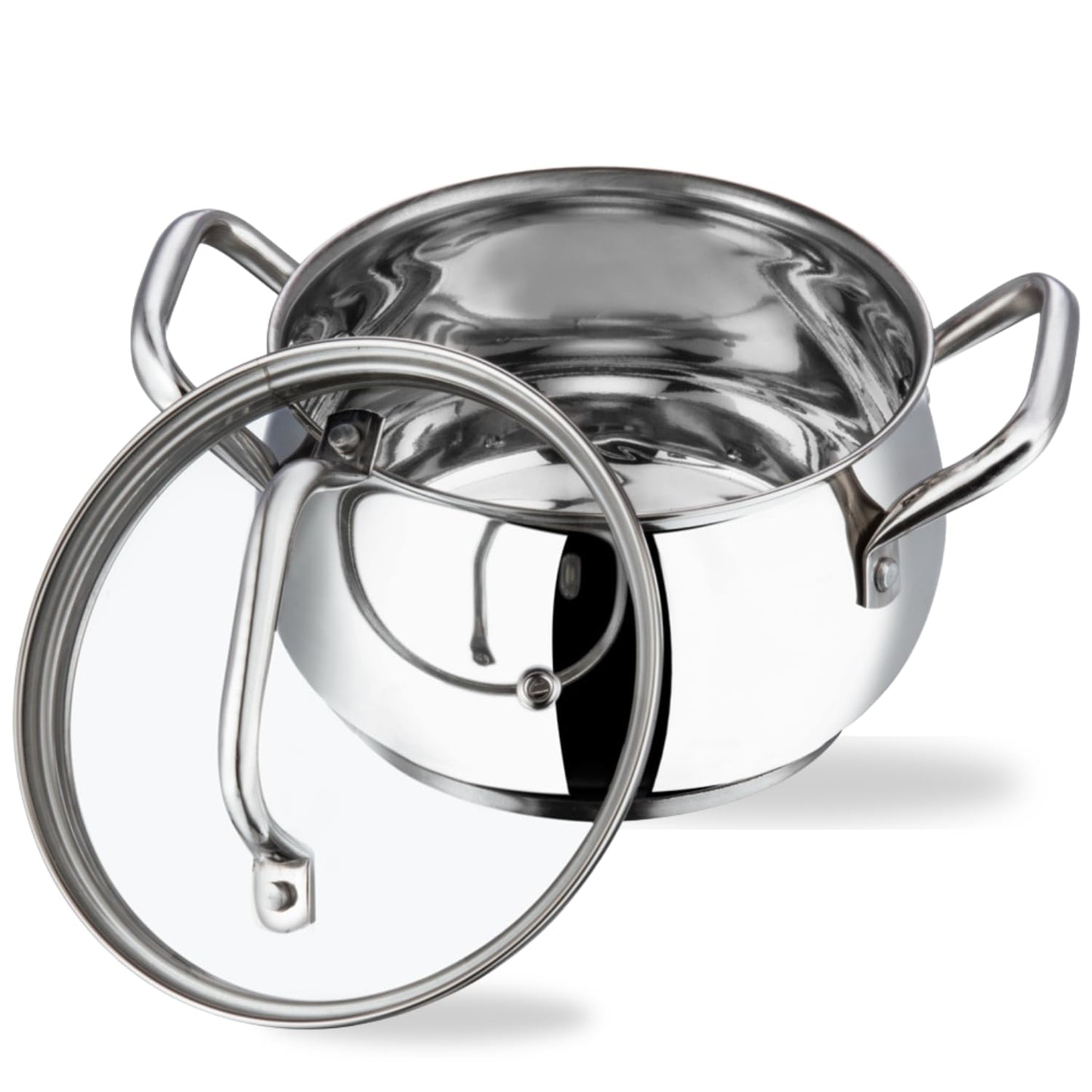 Stainless Steel Casserole with Glass Lid 2.9 Litre, 18 cm | 2.6mm Thick Base | Triply Casserole, Sturdy Riveted Handle | 2 Year Warranty | Induction & Gas Base