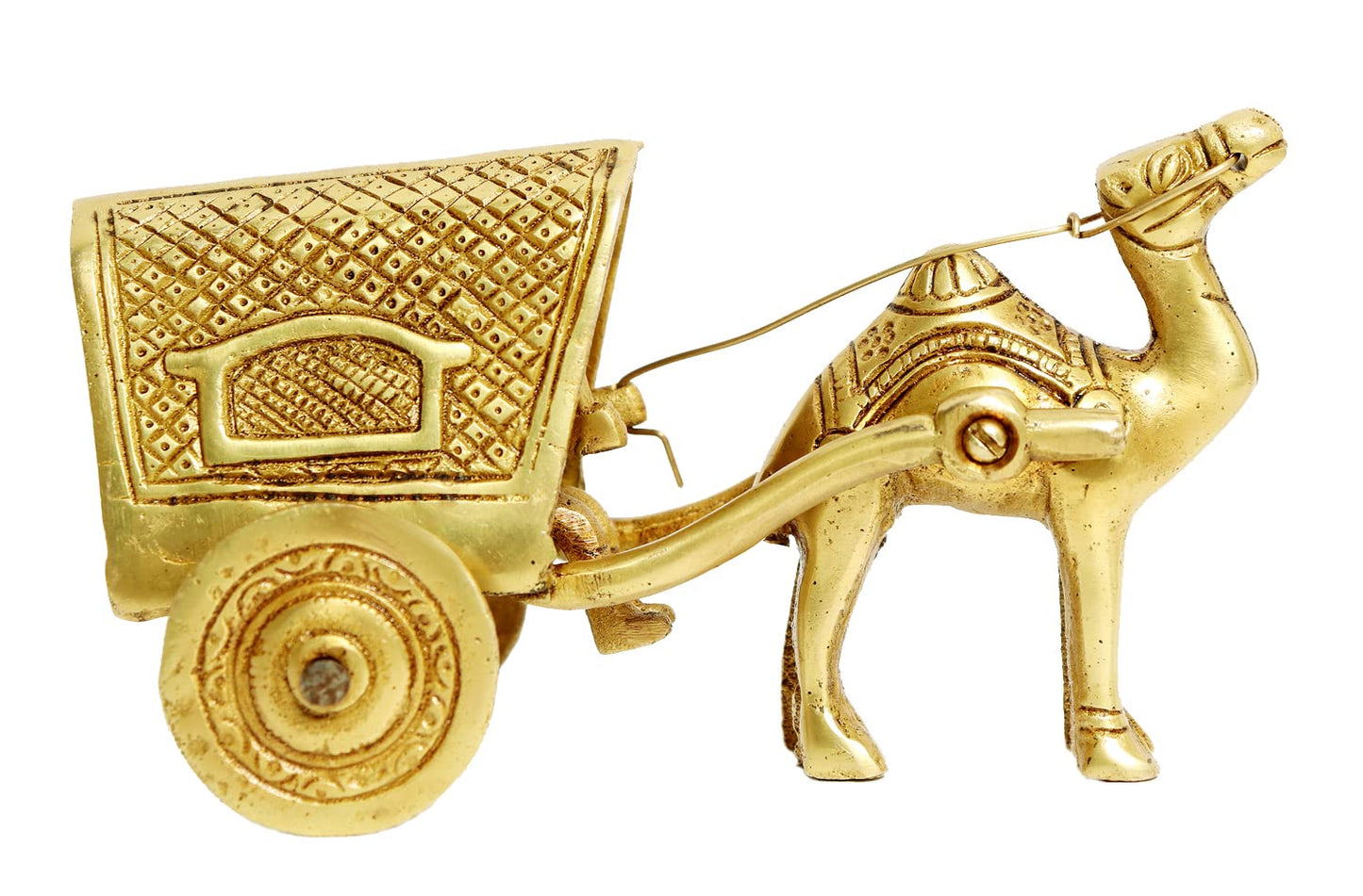 Handicrafts Brass Metal Traditional Camel cart Decorative showpiece Vintage Style Table Decor Village Animal cart for Home Decor Yellow (Size-Medium)