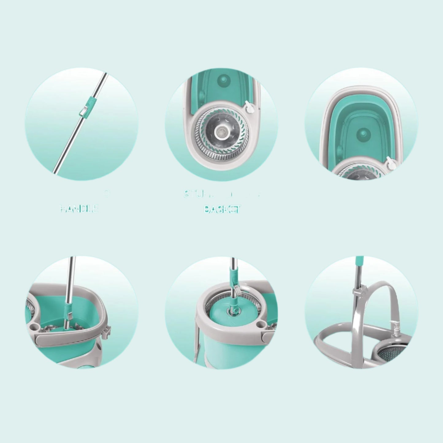 FP Prime Stainless Steel Wringer Spin Mop with Big Wheel, Puller Handle, Bucket Floor Cleaning and Mopping System 360° Flexible,2 Microfiber Refills, Big Size, Aqua Green