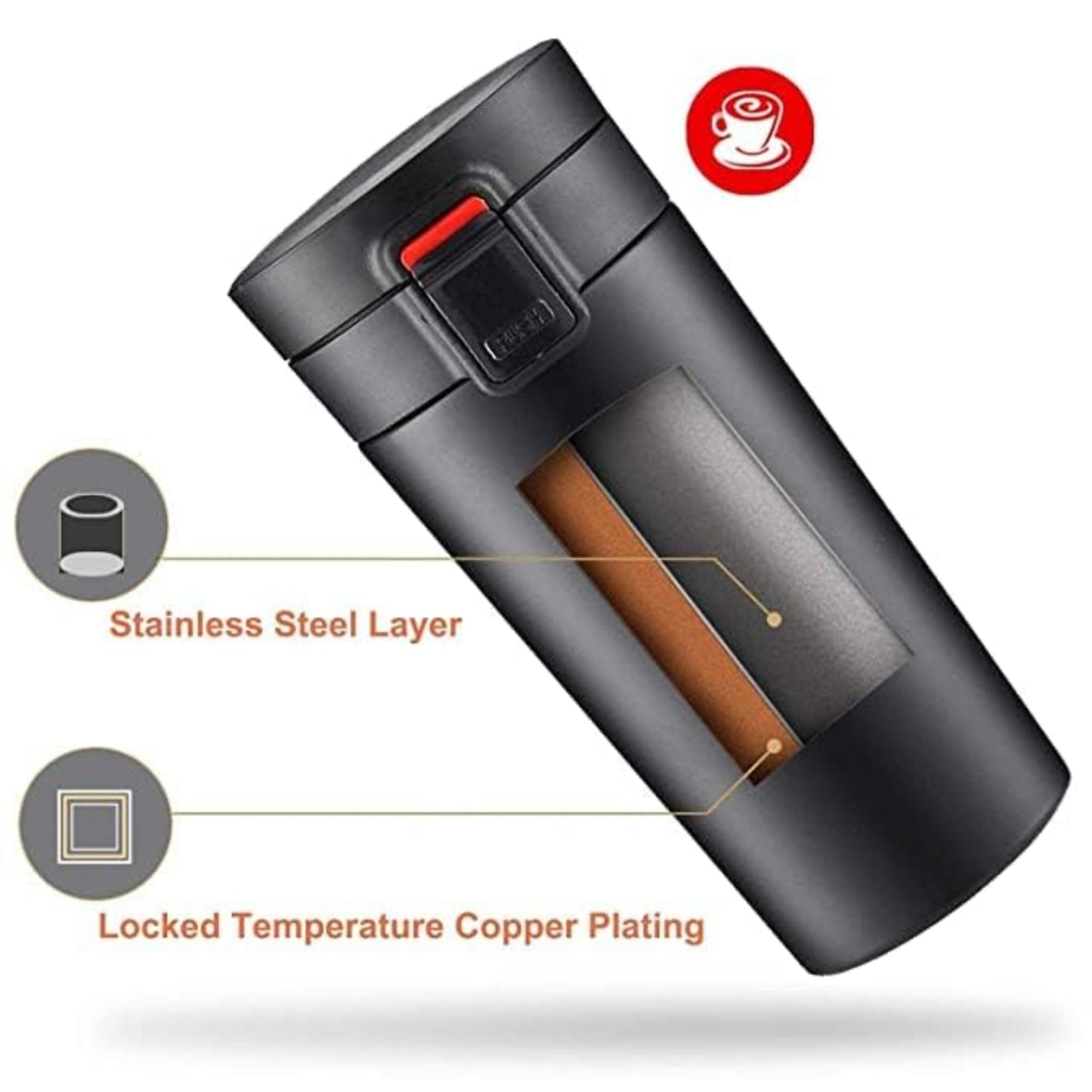 Stealth Coffee Mug 400 ML Midnight Black Vaccum Isulated Stainless Steel Tea Coffee Mug Thermos Flask Travel Mug | Tumbler with Flip Lid Mesh Filter Hot and Cold