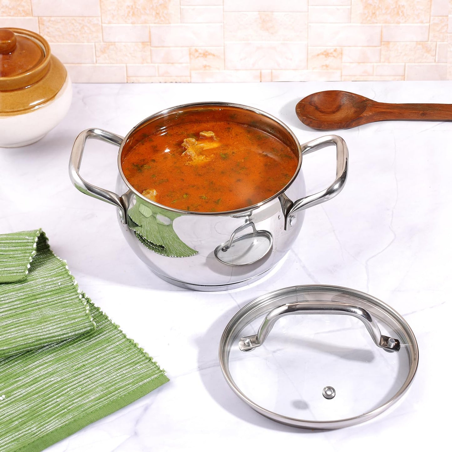 Stainless Steel Casserole with Glass Lid 2.9 Litre, 18 cm | 2.6mm Thick Base | Triply Casserole, Sturdy Riveted Handle | 2 Year Warranty | Induction & Gas Base