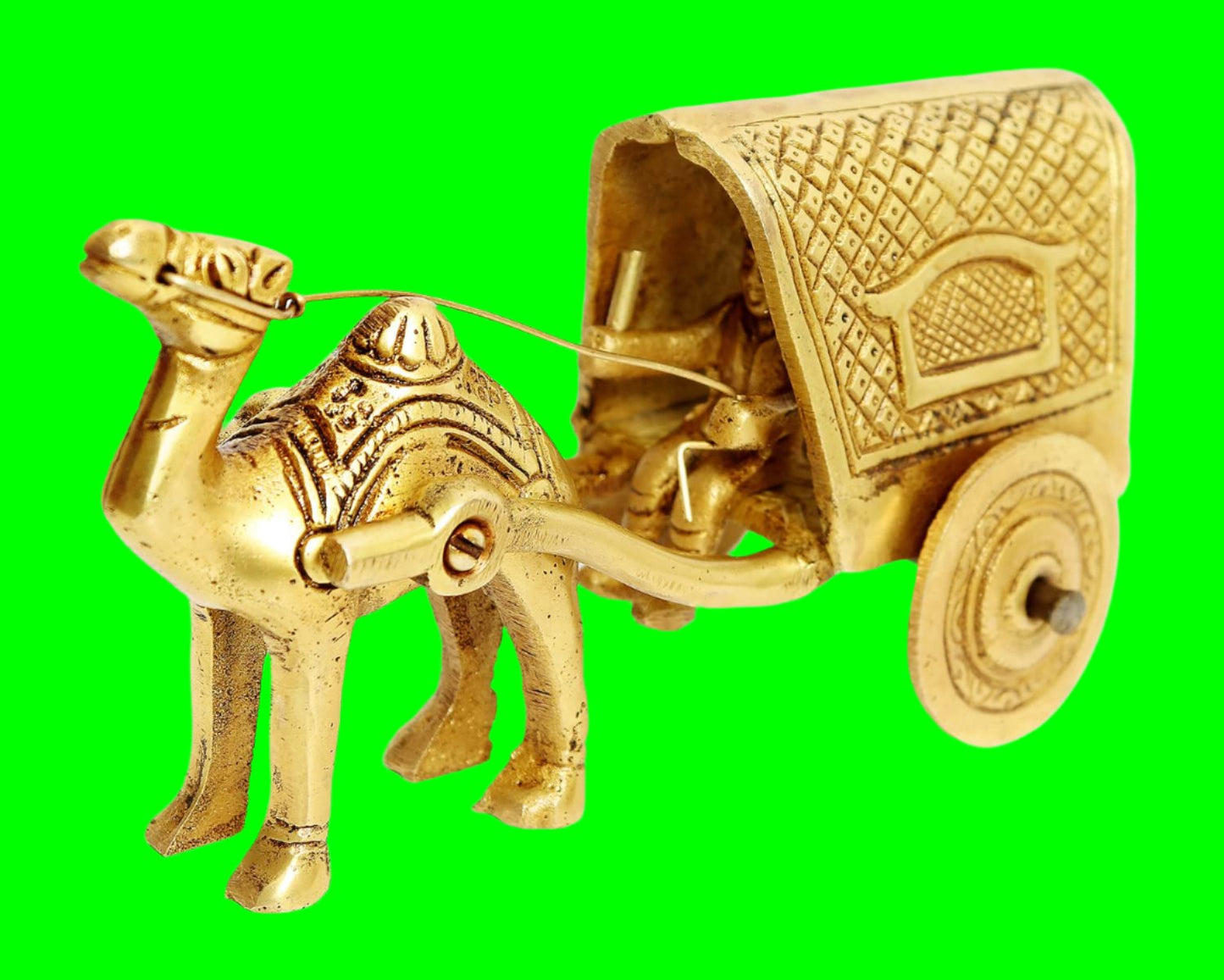 Handicrafts Brass Metal Traditional Camel cart Decorative showpiece Vintage Style Table Decor Village Animal cart for Home Decor Yellow (Size-Medium)
