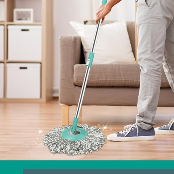 FP Prime Stainless Steel Wringer Spin Mop with Big Wheel, Puller Handle, Bucket Floor Cleaning and Mopping System 360° Flexible,2 Microfiber Refills, Big Size, Aqua Green