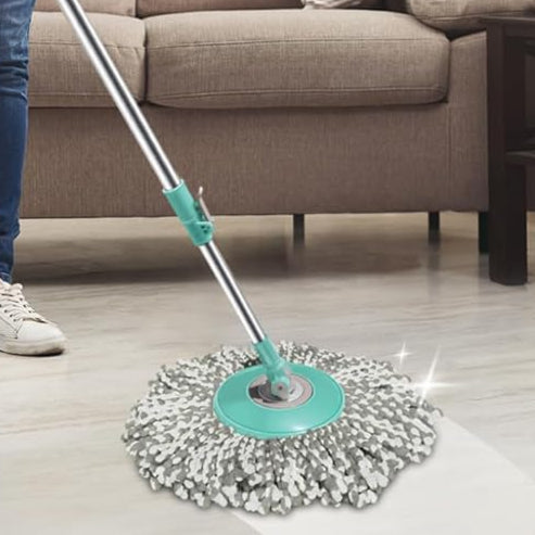 FP Prime Stainless Steel Wringer Spin Mop with Big Wheel, Puller Handle, Bucket Floor Cleaning and Mopping System 360° Flexible,2 Microfiber Refills, Big Size, Aqua Green