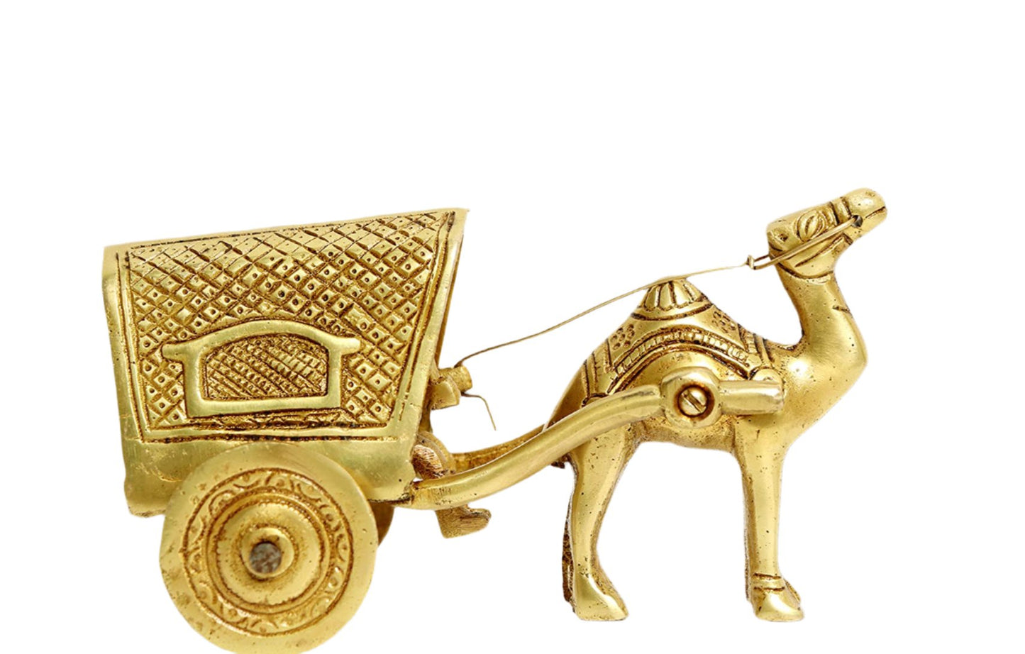Handicrafts Brass Metal Traditional Camel cart Decorative showpiece Vintage Style Table Decor Village Animal cart for Home Decor Yellow (Size-Medium)