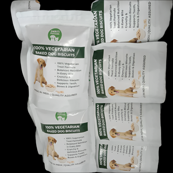 SMRITI Petfoods 100% Vegetarian Baked Dog Biscuits – Healthy, Crunchy Treats for Dental Cleanliness & Digestion, Enriched with Vitamins & Minerals – Natural | 250g | Made in India