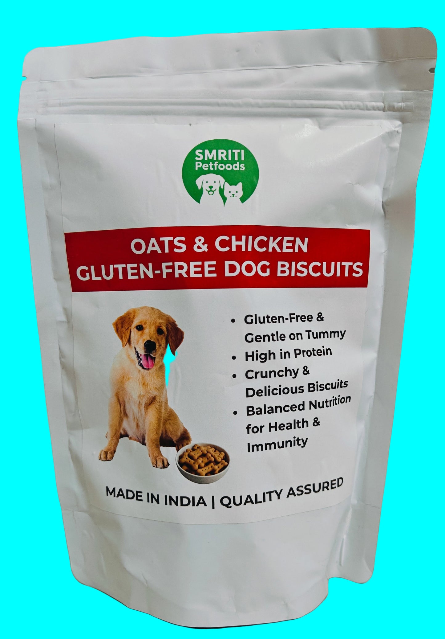 Smriti Petfoods Oats & Chicken Gluten-Free Dog Biscuits | High Protein, Crunchy Treats for Dogs | Dental Health & Tummy Friendly | Made in India | 250g Pack