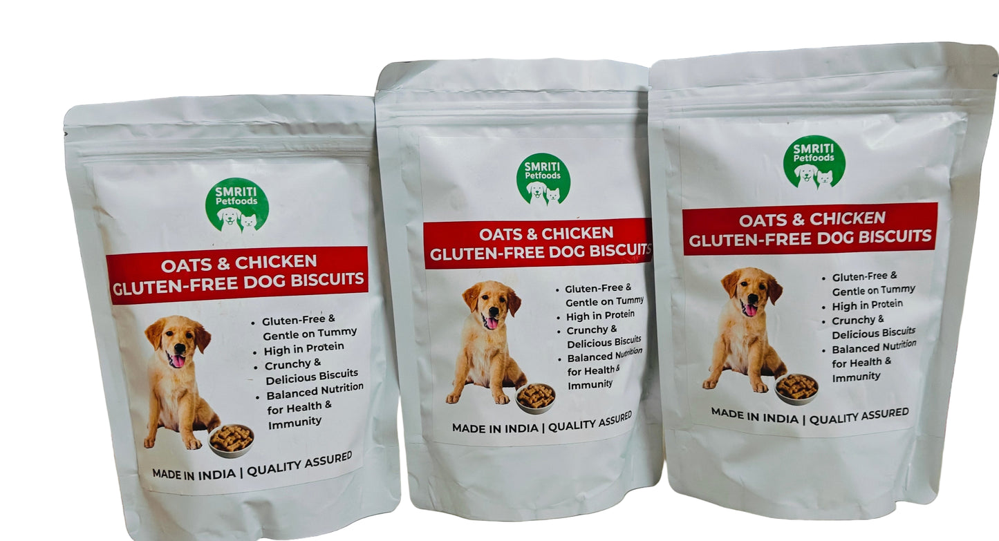 Smriti Petfoods Oats & Chicken Gluten-Free Dog Biscuits | High Protein, Crunchy Treats for Dogs | Dental Health & Tummy Friendly | Made in India | 250g Pack