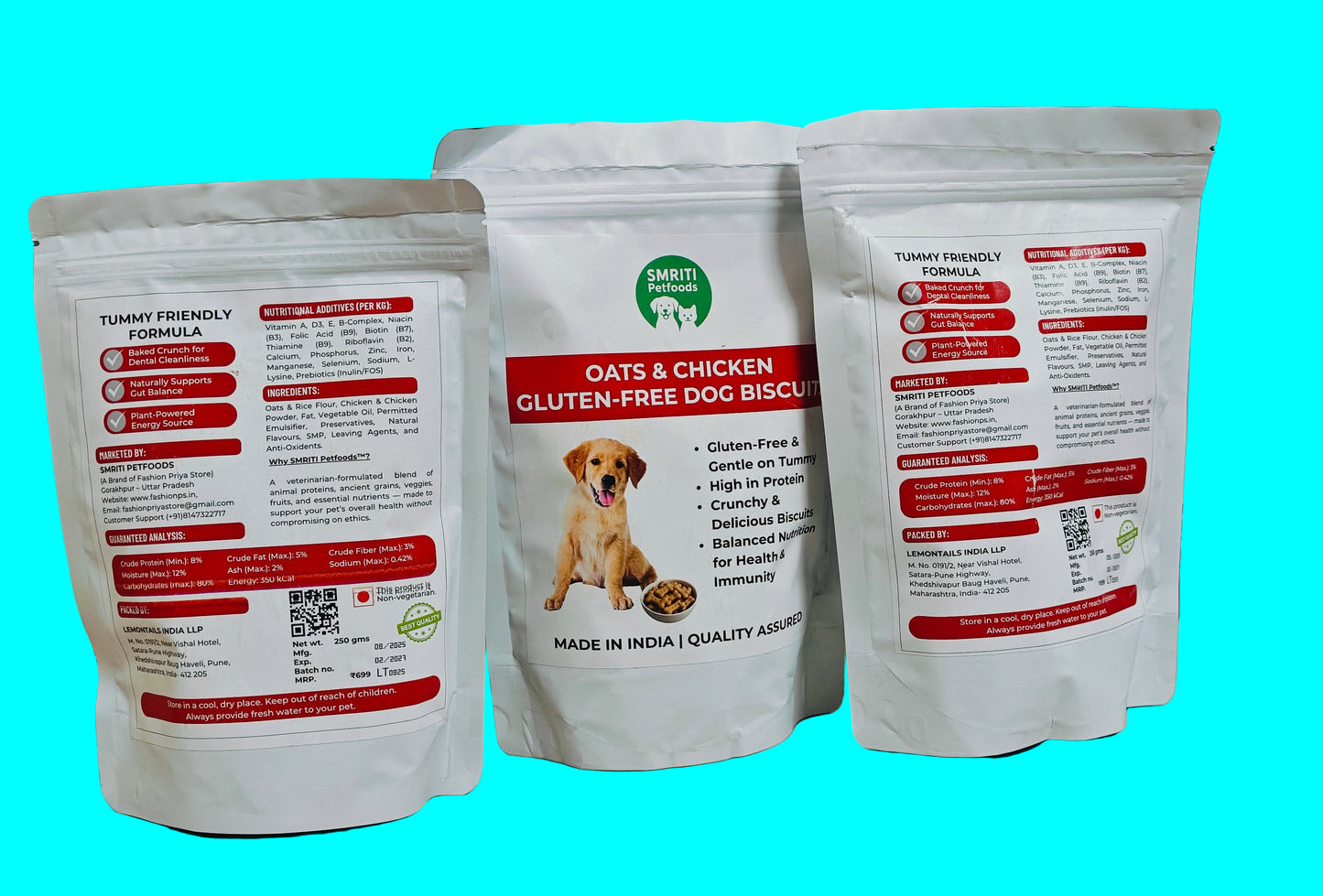 Smriti Petfoods Oats & Chicken Gluten-Free Dog Biscuits | High Protein, Crunchy Treats for Dogs | Dental Health & Tummy Friendly | Made in India | 250g Pack