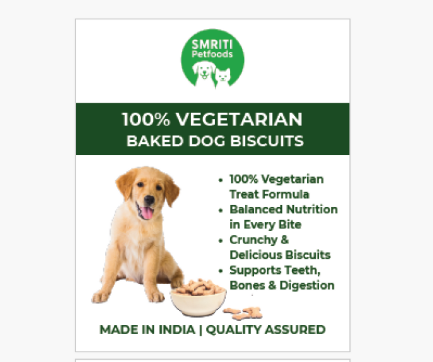 SMRITI Petfoods 100% Vegetarian Baked Dog Biscuits – Healthy, Crunchy Treats for Dental Cleanliness & Digestion, Enriched with Vitamins & Minerals – Natural | 250g | Made in India