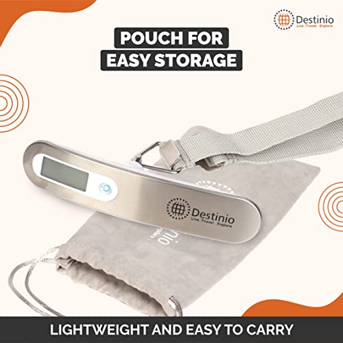 Metal Luggage Weighing Scale for Flights, Travel, Home, Shop, Gas Cylinder; Portable, Hanging Weight Machine for Bags and Baggage (Steel_Destinio-Scale) 50kg, Steel and White