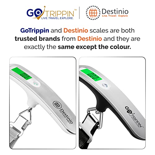 Metal Luggage Weighing Scale for Flights, Travel, Home, Shop, Gas Cylinder; Portable, Hanging Weight Machine for Bags and Baggage (Steel_Destinio-Scale) 50kg, Steel and White