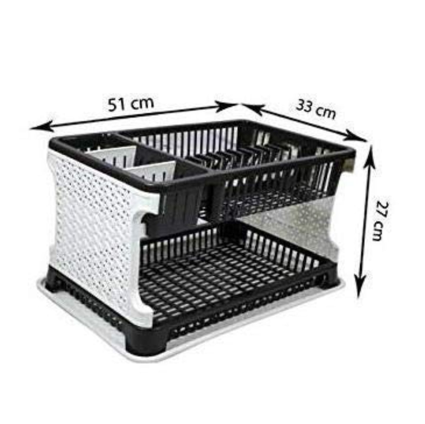 Kitchen Organizer Rack with Water Storing Tray, 2 Layer Fordable Kitchen Dish Drainer Organizer Storage Stand - (Black & White)