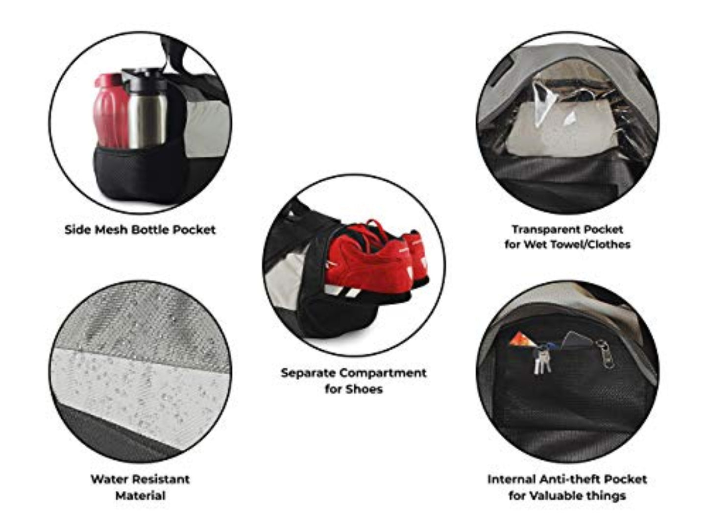 FP Gym Bag Sports Duffel with Shoe Compartment 34 L (Grey/Black)