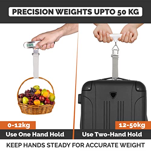 Metal Luggage Weighing Scale for Flights, Travel, Home, Shop, Gas Cylinder; Portable, Hanging Weight Machine for Bags and Baggage (Steel_Destinio-Scale) 50kg, Steel and White
