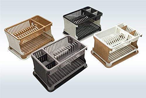 Kitchen Organizer Rack with Water Storing Tray, 2 Layer Fordable Kitchen Dish Drainer Organizer Storage Stand - (Black & White)