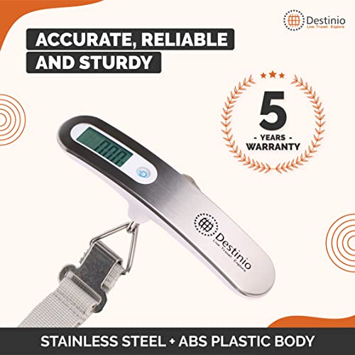 Metal Luggage Weighing Scale for Flights, Travel, Home, Shop, Gas Cylinder; Portable, Hanging Weight Machine for Bags and Baggage (Steel_Destinio-Scale) 50kg, Steel and White