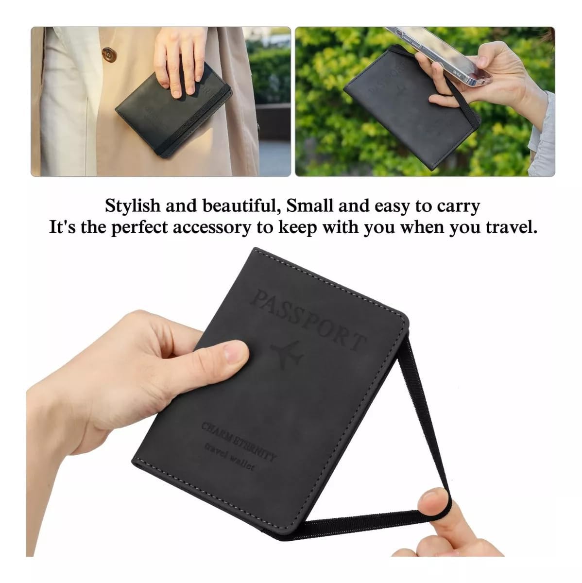 Passport Holder Cover Travel Wallet Organiser, Passport Case with RFID Blocking, PU Leather Travel Document Holder for Men & Women Travel Accessories (Black)