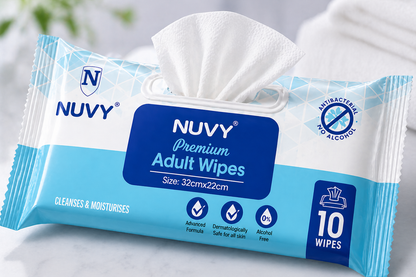 NUVY  Hygiene Bed Bath 32 cm *32 cm  Big Wet Wipes For Adults, Patients & Baby Wet Wipes & Refreshing Sponge Bath (10 Pulls/Pack) (Pack of 5 Means 50 WIPES)