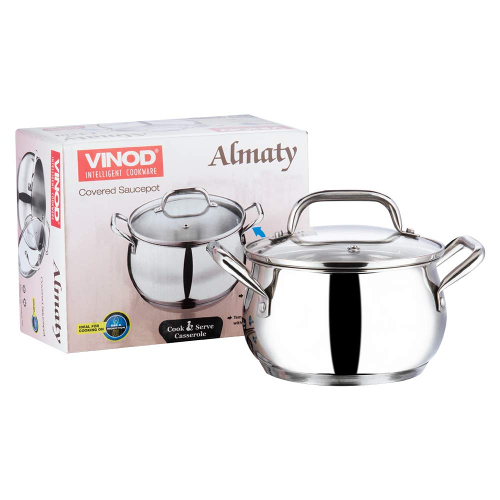 Stainless Steel Casserole with Glass Lid 2.9 Litre, 18 cm | 2.6mm Thick Base | Triply Casserole, Sturdy Riveted Handle | 2 Year Warranty | Induction & Gas Base