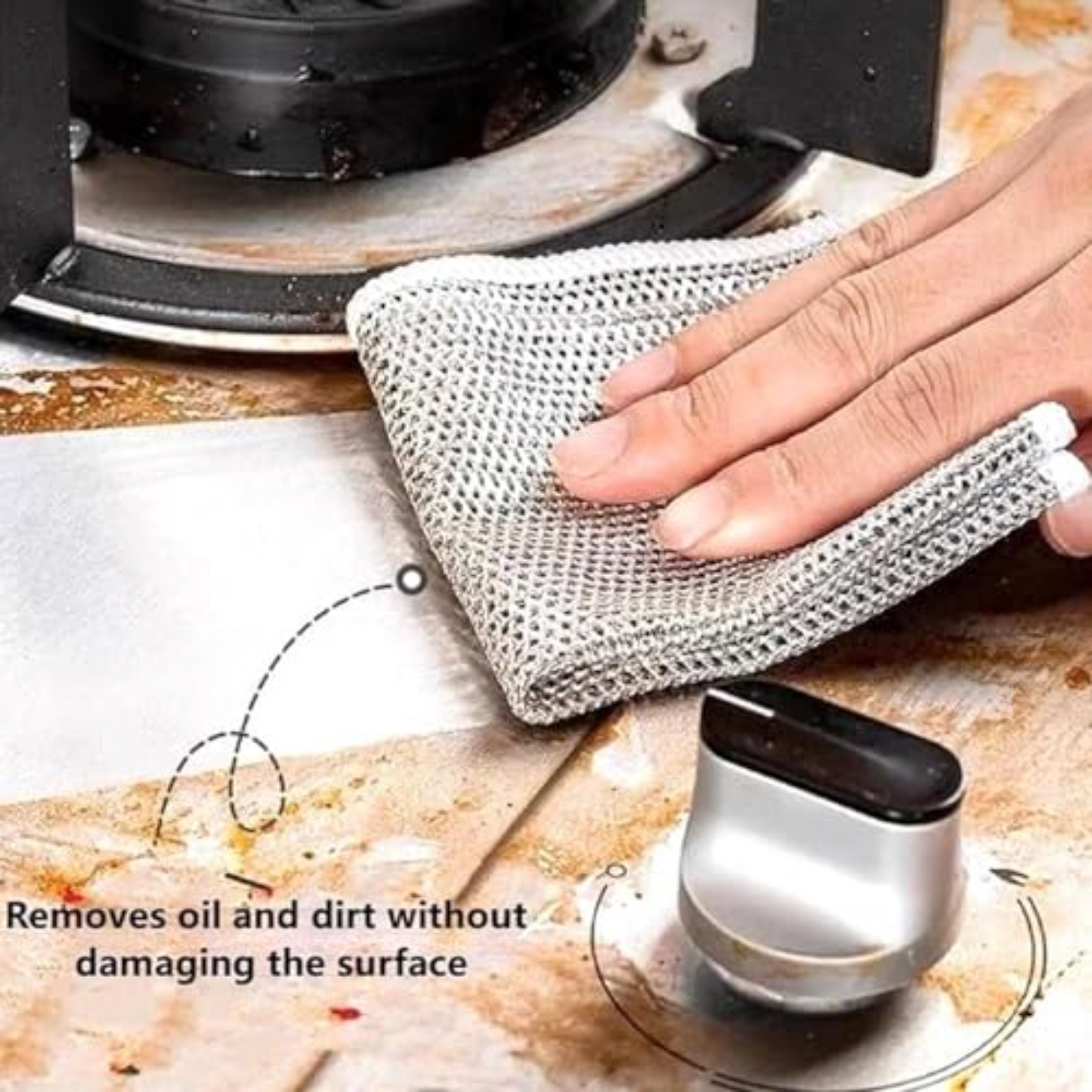 FP 3-Pack Non Scratch Dish wash Cloths for Kitchen & Free Cleanning Brush | Scrubber Dish Cloth for Utensils | Reusable Mesh Wire Cloth for Kitchen | Metal Wire Cleaning Cloth | 8x8 Inch