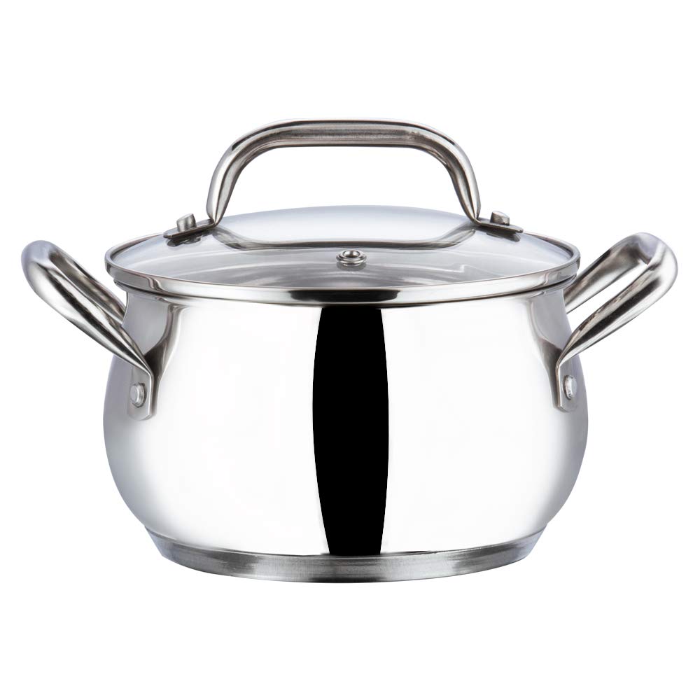 Stainless Steel Casserole with Glass Lid 2.9 Litre, 18 cm | 2.6mm Thick Base | Triply Casserole, Sturdy Riveted Handle | 2 Year Warranty | Induction & Gas Base