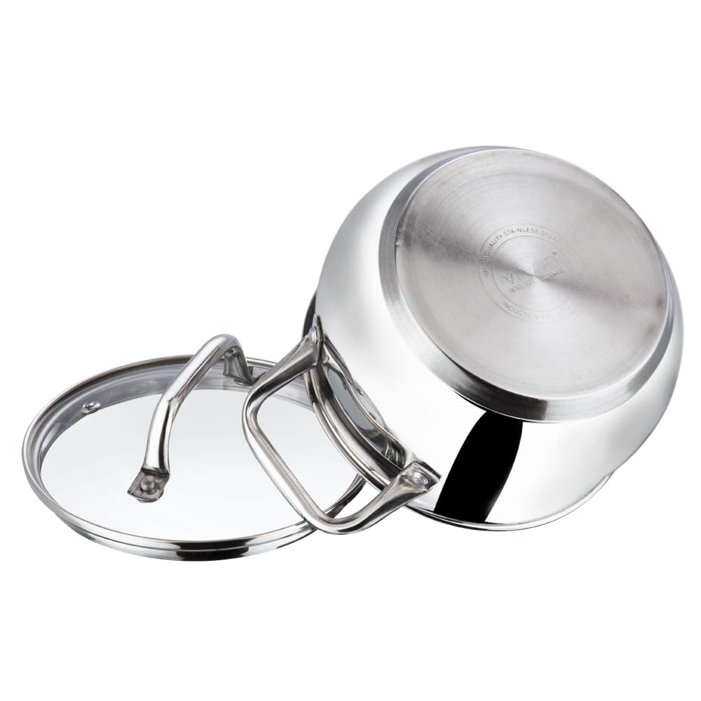 Stainless Steel Casserole with Glass Lid 2.9 Litre, 18 cm | 2.6mm Thick Base | Triply Casserole, Sturdy Riveted Handle | 2 Year Warranty | Induction & Gas Base