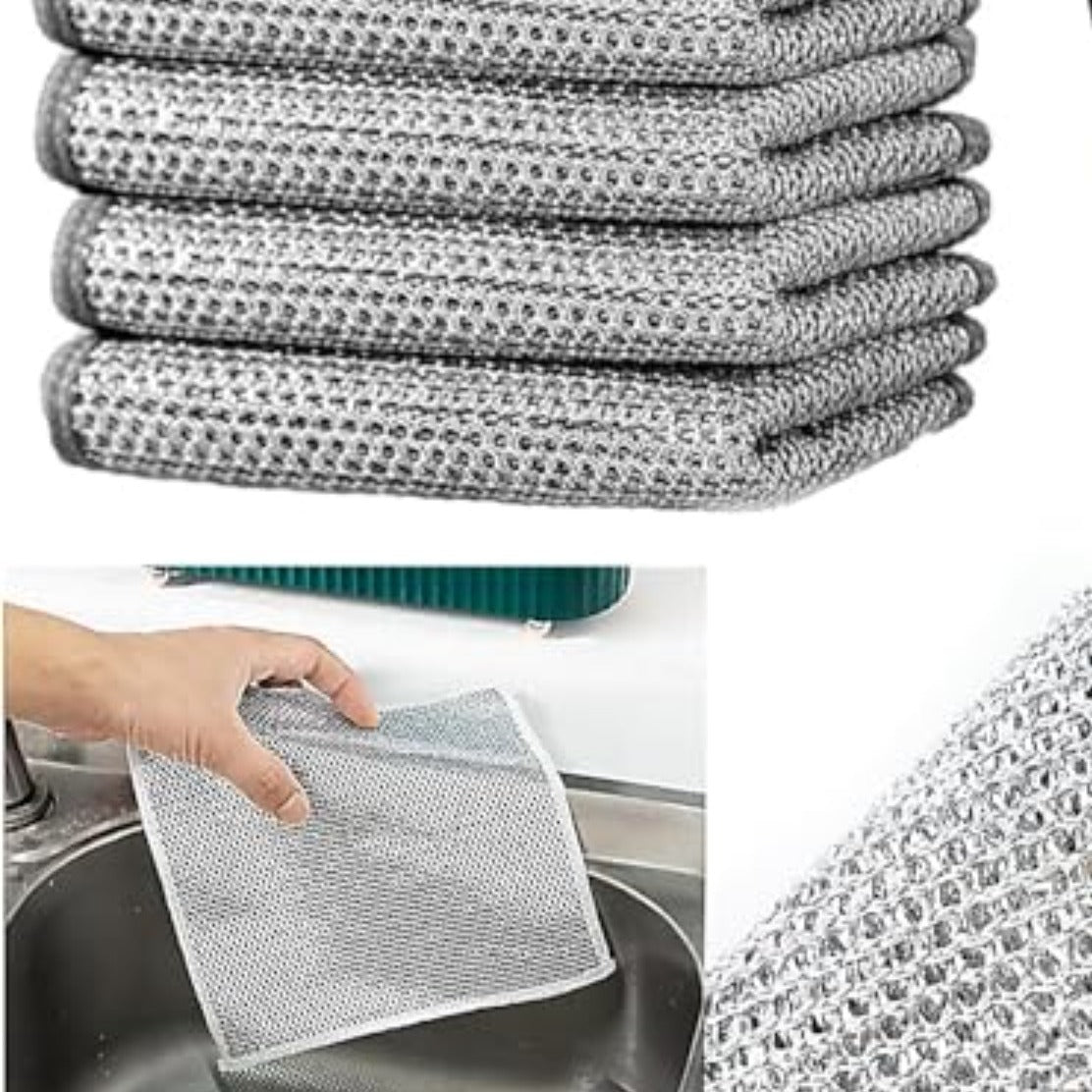 FP 3-Pack Non Scratch Dish wash Cloths for Kitchen & Free Cleanning Brush | Scrubber Dish Cloth for Utensils | Reusable Mesh Wire Cloth for Kitchen | Metal Wire Cleaning Cloth | 8x8 Inch