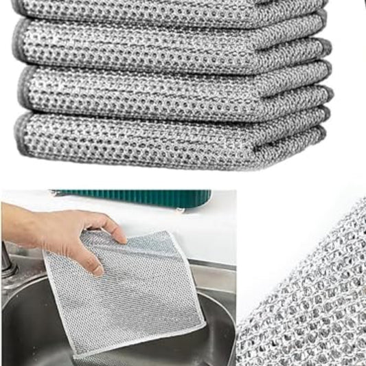 FP 3-Pack Non Scratch Dish wash Cloths for Kitchen & Free Cleanning Brush | Scrubber Dish Cloth for Utensils | Reusable Mesh Wire Cloth for Kitchen | Metal Wire Cleaning Cloth | 8x8 Inch