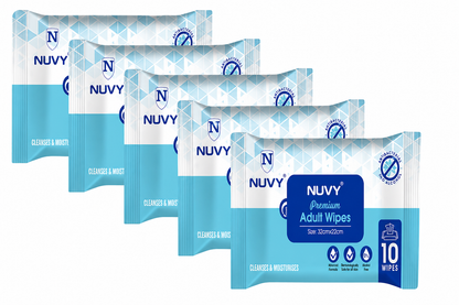 NUVY  Hygiene Bed Bath 32 cm *32 cm  Big Wet Wipes For Adults, Patients & Baby Wet Wipes & Refreshing Sponge Bath (10 Pulls/Pack) (Pack of 5 Means 50 WIPES)