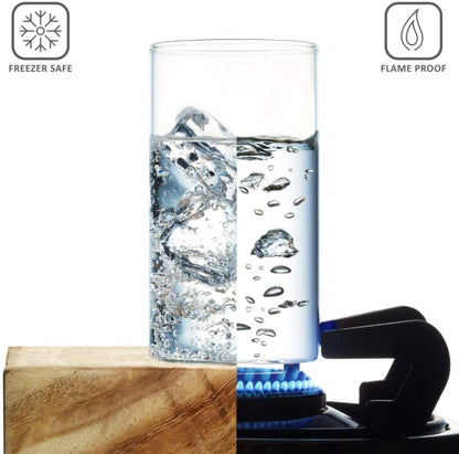 Borosilcate Transparent Water Glass/Cold Drink Tumbler/ Beer Glass/Juice Glass Set of 6 Pcs (350 ML each) Flame Proof Glasses, Microwave & Dishwasher Safe