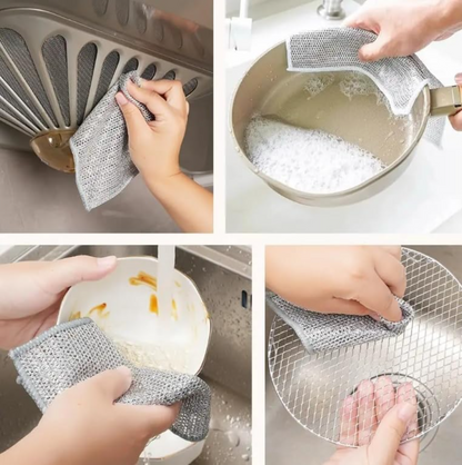 FP 3-Pack Non Scratch Dish wash Cloths for Kitchen & Free Cleanning Brush | Scrubber Dish Cloth for Utensils | Reusable Mesh Wire Cloth for Kitchen | Metal Wire Cleaning Cloth | 8x8 Inch