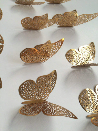 Xtore® 12pcs 3D Home Decor Butterfly with Sticking Pad (Shimmer Golden, Set of 12)