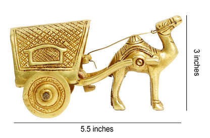 Handicrafts Brass Metal Traditional Camel cart Decorative showpiece Vintage Style Table Decor Village Animal cart for Home Decor Yellow (Size-Medium)