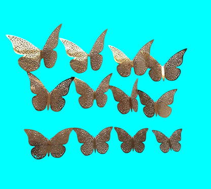 Xtore® 12pcs 3D Home Decor Butterfly with Sticking Pad (Shimmer Golden, Set of 12)