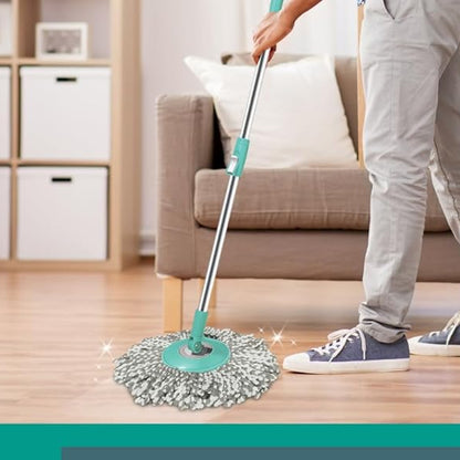 FP  Prime Stainless Steel Wringer Spin Mop with Big Wheel, Puller Handle, Bucket Floor Cleaning and Mopping System 360° Flexible,2 Microfiber Refills, Big Size, Aqua Green
