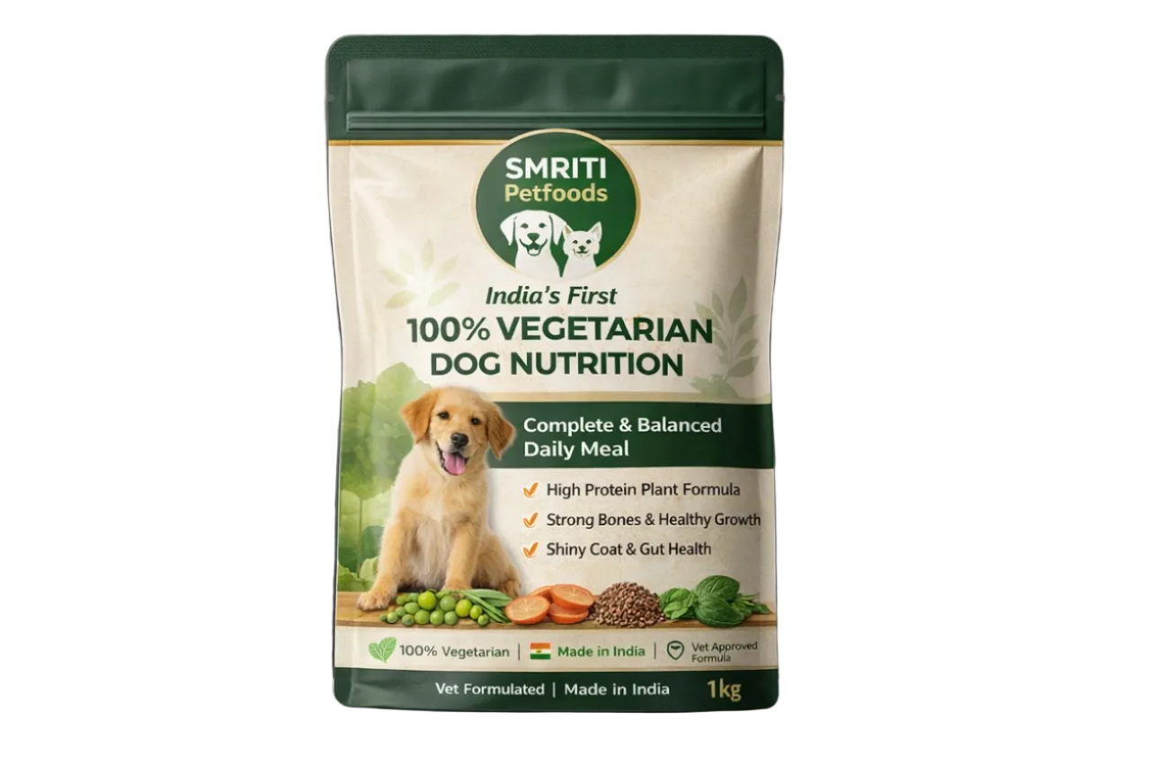 SMRITI Petfoods 100% Vegetarian Dog Food (1 KG) – Protein-Rich, Natural Ingredients, Complete Nutrition for All Breeds & Ages