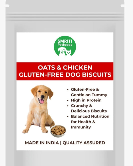 Smriti Petfoods Oats & Chicken Gluten-Free Dog Biscuits | High Protein, Crunchy Treats for Dogs | Dental Health & Tummy Friendly | Made in India | 250g Pack