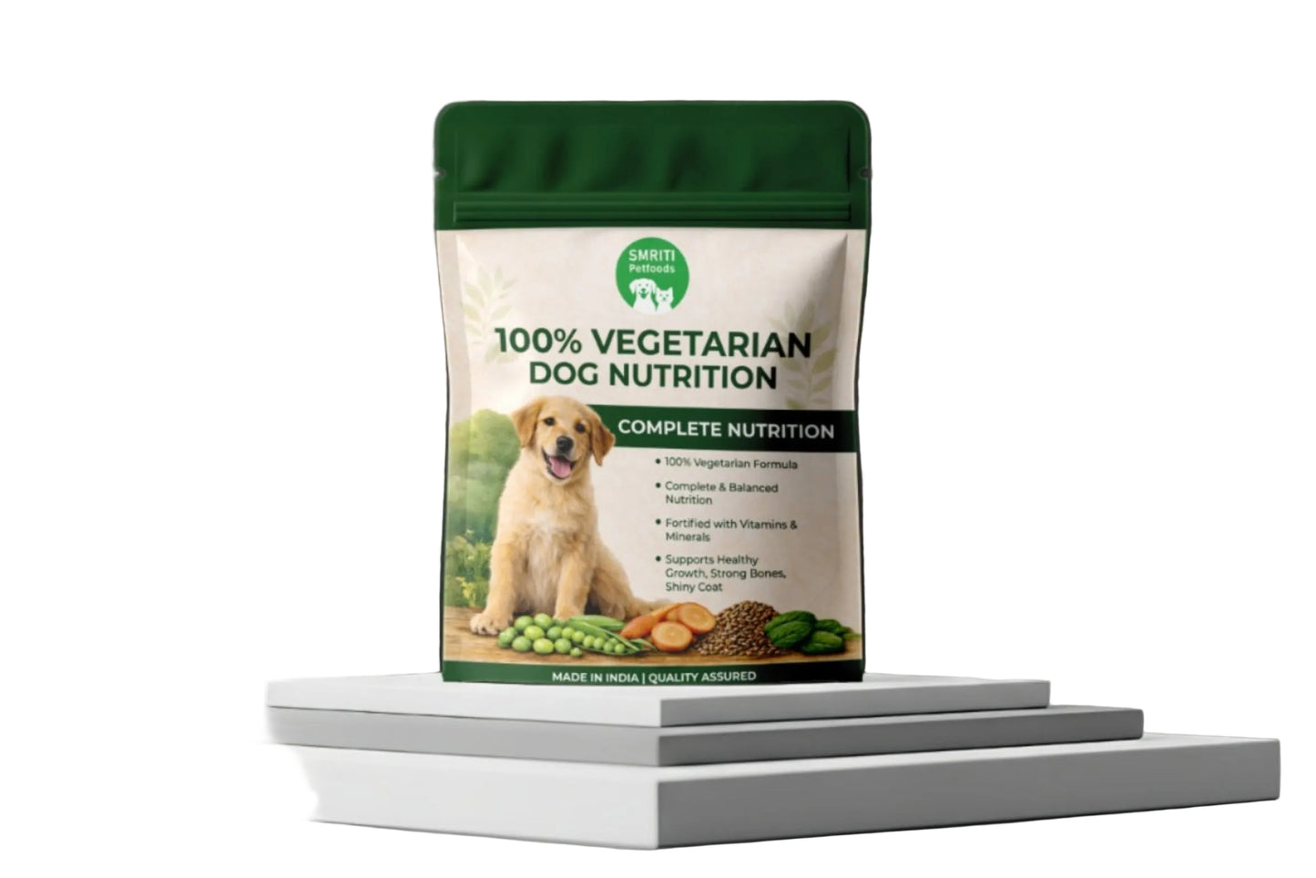 SMRITI Petfoods 100% Vegetarian Dog Food (1 KG) – Protein-Rich, Natural Ingredients, Complete Nutrition for All Breeds & Ages