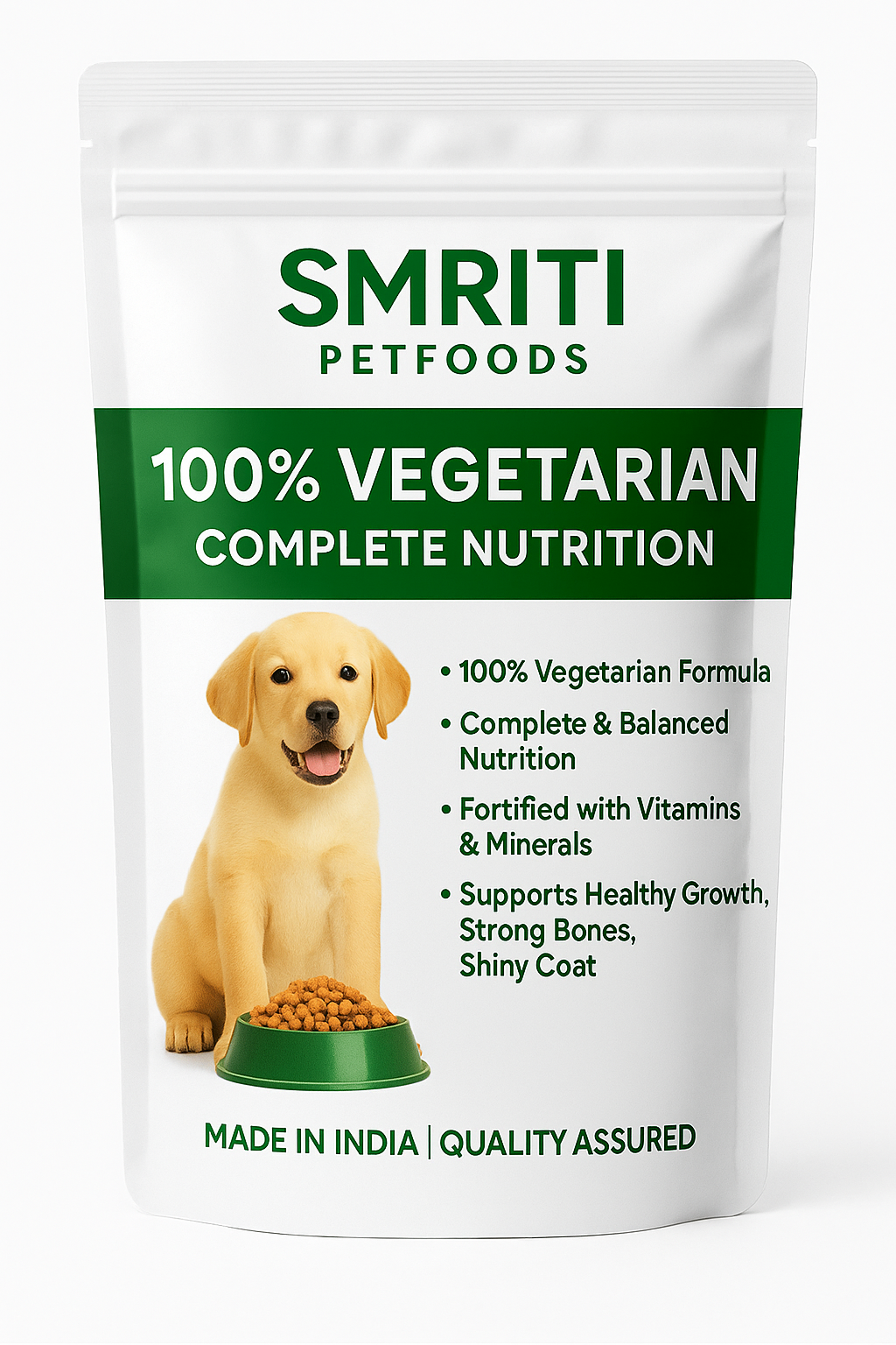 SMRITI Petfoods 100% Vegetarian Dog Food (1 KG) – Protein-Rich, Natural Ingredients, Complete Nutrition for All Breeds & Ages