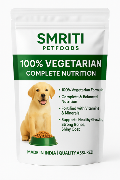 SMRITI Petfoods 100% Vegetarian Dog Food (1 KG) – Protein-Rich, Natural Ingredients, Complete Nutrition for All Breeds & Ages