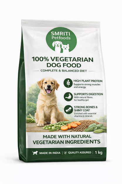 SMRITI Petfoods 100% Vegetarian Dog Food (1 KG) – Protein-Rich, Natural Ingredients, Complete Nutrition for All Breeds & Ages