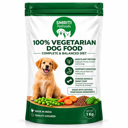 SMRITI Petfoods 100% Vegetarian Dog Food (1 KG) – Protein-Rich, Natural Ingredients, Complete Nutrition for All Breeds & Ages